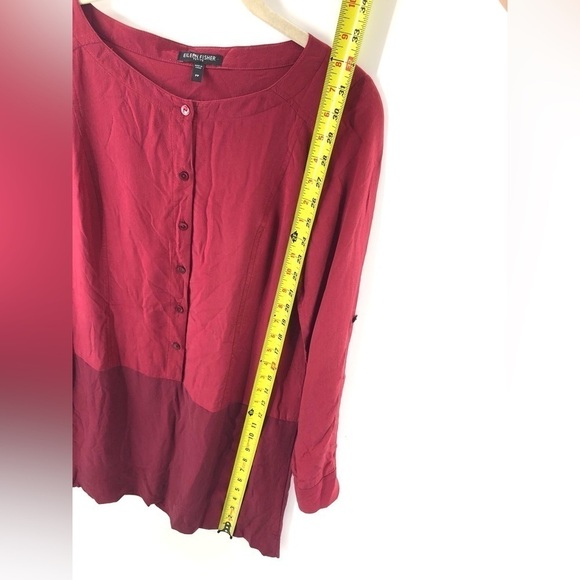 Eileen Fisher 100% Silk Washable Tunic Shirt Dress With Pockets Red PP 2 Petite - Picture 9 of 11